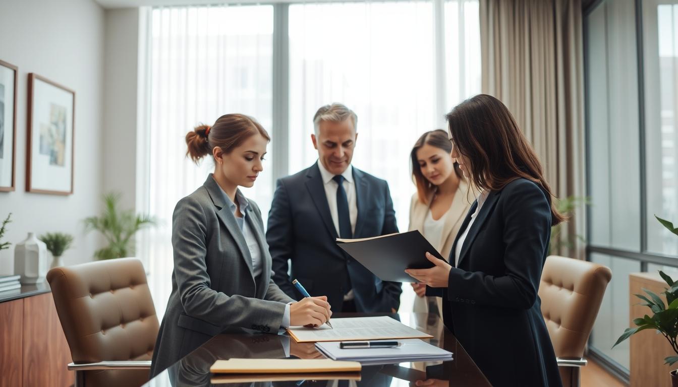 Family reviewing legal documents